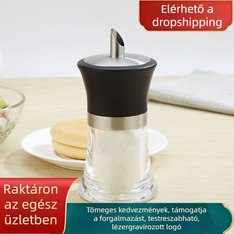 Akril cukorpalack 304 rozsdamentes acél élével, kávé cukortartó, konyhai eszköz, fűszertartó