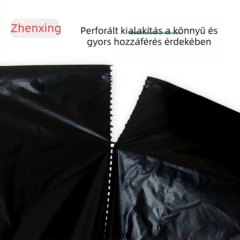 Nyolc rétegű fekete lapos szájú konyhai szemeteszsákok, vastagított anyagból, egyszer használatos