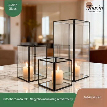 Minimalista téglalap alakú geometriás üveg lámpabúra gyertyatartó étterem és kávézó dekorációhoz