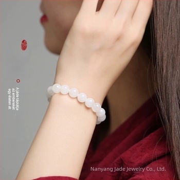 Hetian jáde fehér karkötő nőknek – minimalist, kör gyöngyökkel, kézzel készített