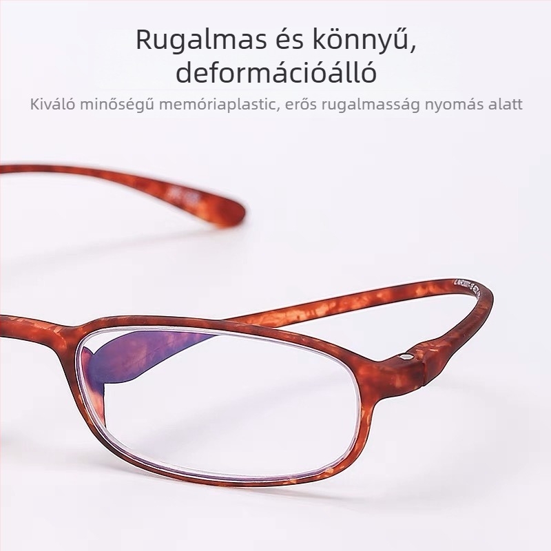 HD olvasó szemüveg, uniszex négyszögletes keret, lencsék gyantából, puha templomokkal, páramentesítés, kékfény elleni, aszferikus, többfokozatú