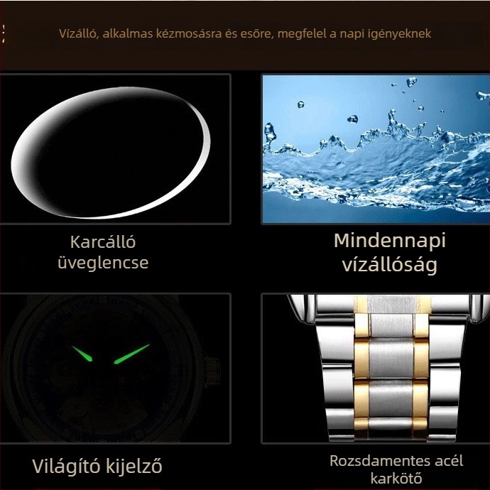HVENSHI Imperial Division férfi mechanikus óra, automata mozgás, csontváz számlap, bőrszíj, modell YSW024, 40 mm, vízálló 30 m, üzleti stílus.