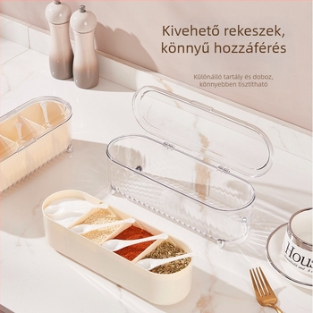 Stílusos, több rekeszes konyhai fűszerező szervező, sótartó és MSG tartály