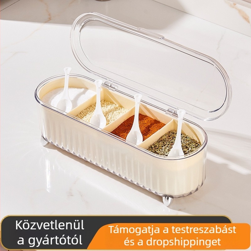 Stílusos, több rekeszes konyhai fűszerező szervező, sótartó és MSG tartály