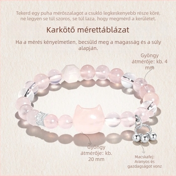 Természetes chalcedon macskafej mintával rózsaszín kristály karkötő – női könnyű luxus ékszer, születésnapi ajándék