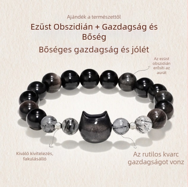 Természetes chalcedon macskafej mintával rózsaszín kristály karkötő – női könnyű luxus ékszer, születésnapi ajándék