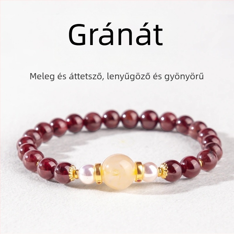 Jó szerencsét hozó természetes gránát karkötő, kézzel készített, női geometriai dizájn ékszer