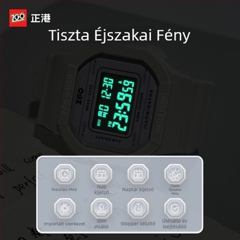 ZGO Kisméretű négyszögletes női digitális óra, 2025-ös modell, többfunkciós, vízálló