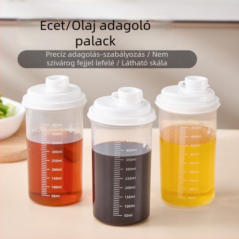 Konyhai olajadagoló palack mérőskálával, zárható, szivárgásmentes, nagy kapacitás, alkalmas szója- és szezámolajhoz