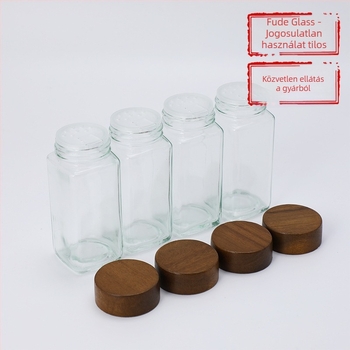 4 oz / 120 ml akácfa fedelű négyzet alakú fűszeres üvegkészlet, 120 ml-es üvegek kömény és bors számára
