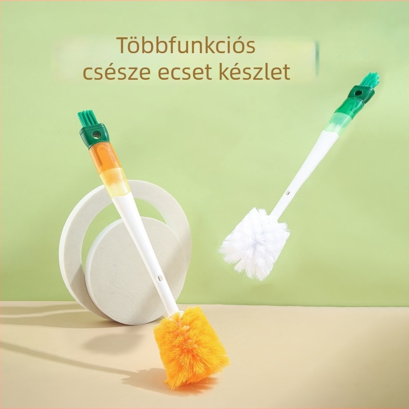 Ötfunkciós, hosszú nyelű pohártisztító kefével: sárgarépa alakú pohártisztító, tejüveges hordó tisztító, kupak és nyílások tisztítása, szívószál tisztító