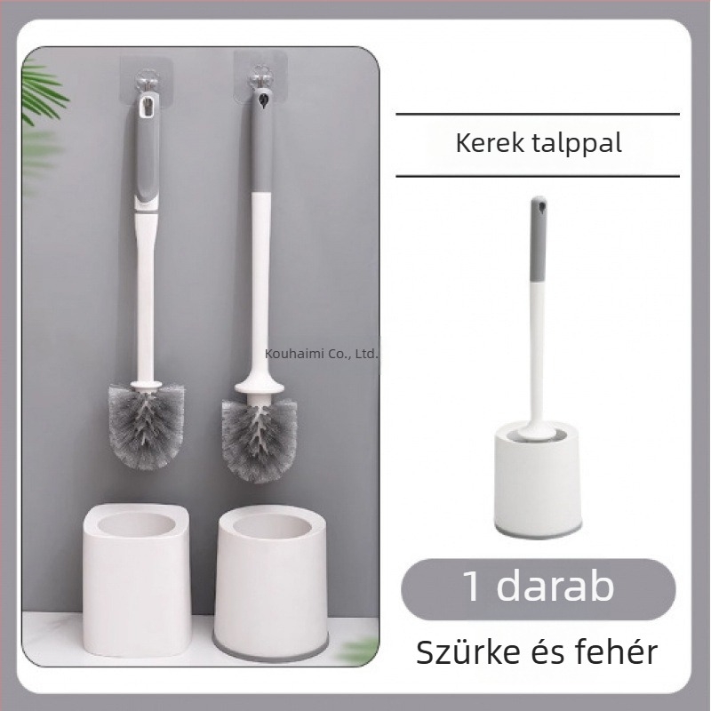 WC-tisztító kefés készlet talppal, hosszú nyéllel, falra szerelhető, puha sörtéjű