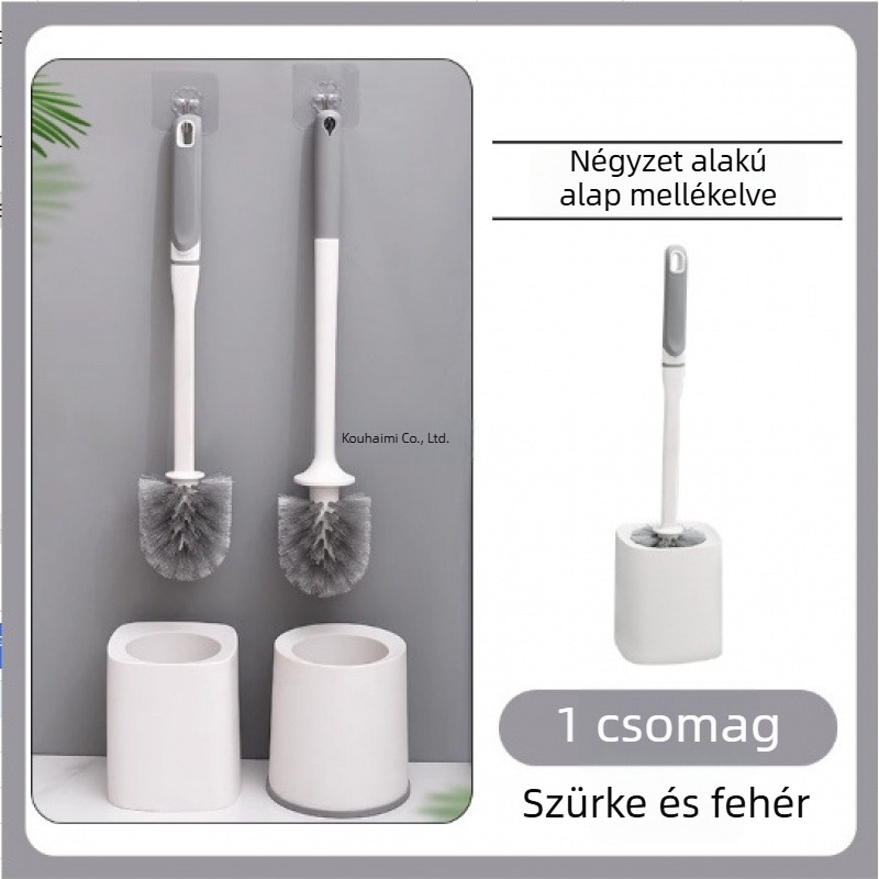 WC-tisztító kefés készlet talppal, hosszú nyéllel, falra szerelhető, puha sörtéjű