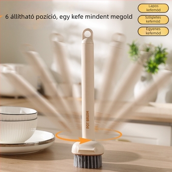 2-in-1 hosszú nyelű mosogatókefe spatulával, forgó fejű konyhai tisztító keféhez, amely nem karcolja meg az edényeket