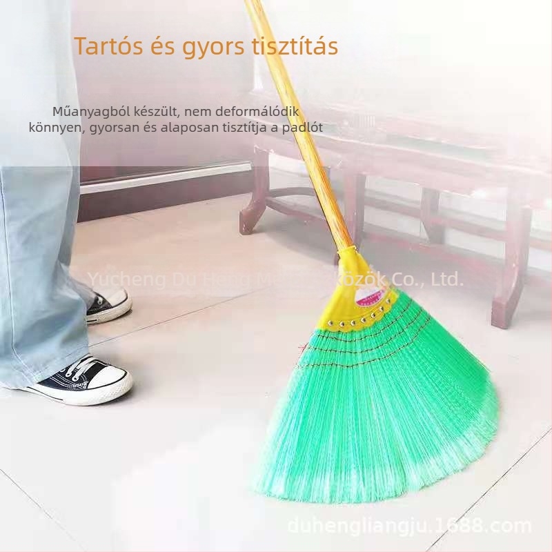 Vastagított hullámos drót seprű fa nyéllel, színes fejű