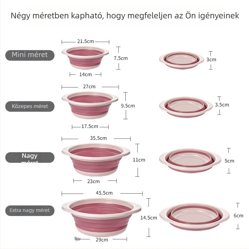 Összecsukható műanyag mosdótál, nagy méretű, hordozható, vastagított dizájn, kollégiumi és utazási célokra