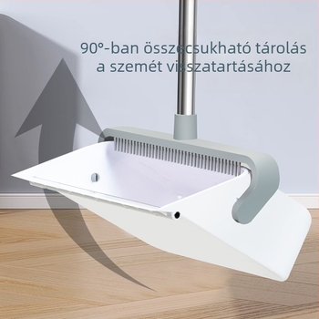 Söpörész- és porlapát készlet, 30 cm, megnövelt seprű, dupla sornyi kaparófogak, összecsukható tároláshoz, puha sörtéjű.