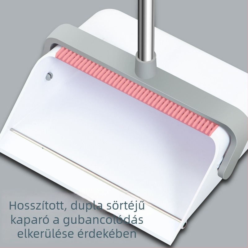 Söpörész- és porlapát készlet, 30 cm, megnövelt seprű, dupla sornyi kaparófogak, összecsukható tároláshoz, puha sörtéjű.