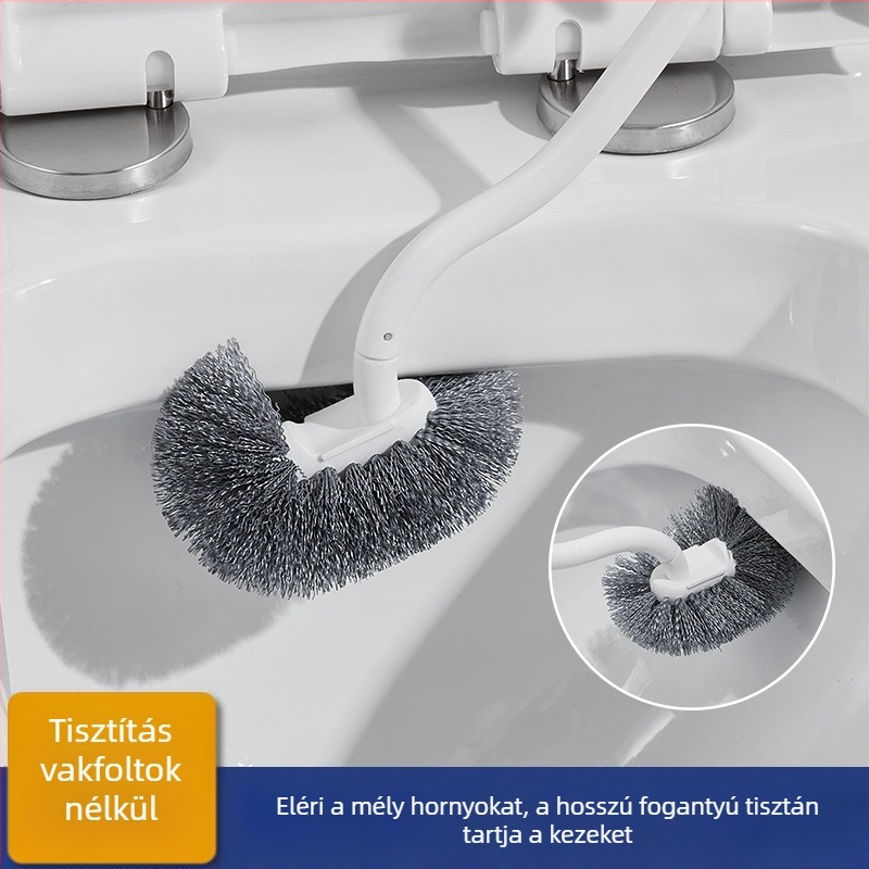 S alakú falra szerelhető WC-kefe hosszú nyéllel, puha sörtékkel, alap tartozékkal, squat vécéhez