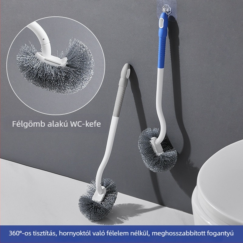 S alakú falra szerelhető WC-kefe hosszú nyéllel, puha sörtékkel, alap tartozékkal, squat vécéhez