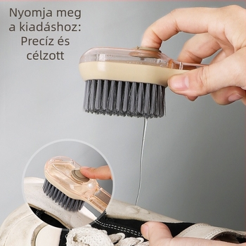 Akasztható, többfunkciós cipőtisztító kefe folyadékadagolóval, puha szálú sörtével, otthoni használatra