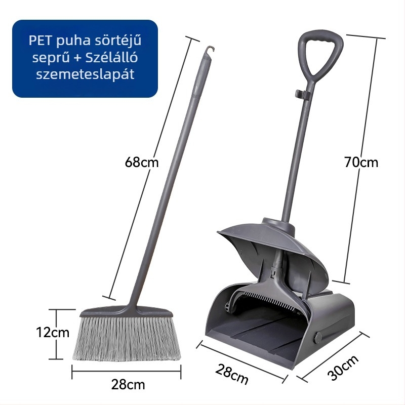 Műanyag söpörő–lapát készlet, szélálló, 7 darabos, kórházak és szállodák számára