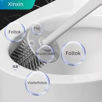 Szilikon WC-kefe otthoni használatra, falra szerelhető, talppal, holtzugok nélkül
