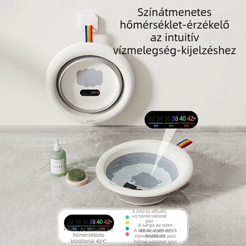 Összecsukható babafürdető medence, hordozható műanyag medence gyerekeknek, színes hőmérséklet-érzékelővel
