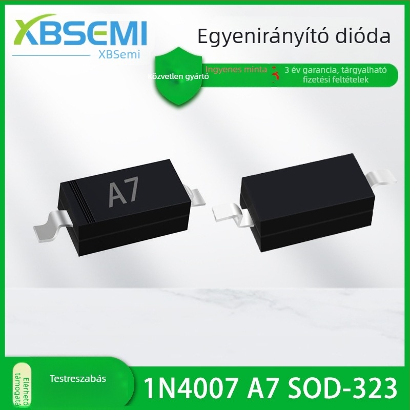1N4007 M7 egyenirányító dióda, 1 A, 1000 V, SMA/SMD csomagolás, A7, SOD-123FL