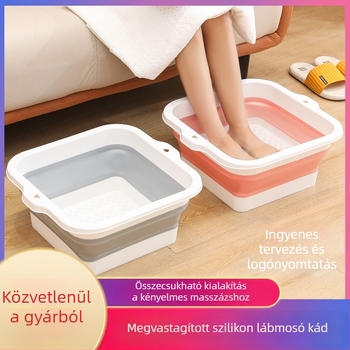 Otthoni összecsukható szilikon lábfürdő kanna, nyomó típusú, vastagított, négyszögletes, nagy méret