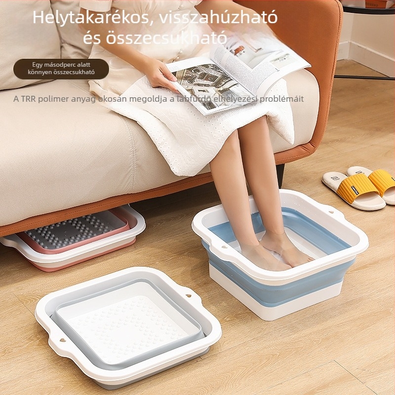 Otthoni összecsukható szilikon lábfürdő kanna, nyomó típusú, vastagított, négyszögletes, nagy méret