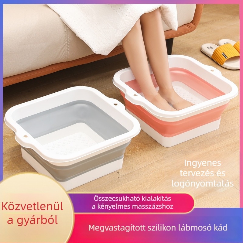 Otthoni összecsukható szilikon lábfürdő kanna, nyomó típusú, vastagított, négyszögletes, nagy méret