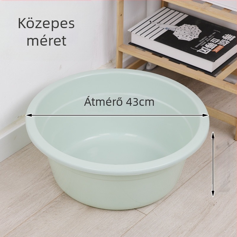 Otthoni használatra szánt műanyag mosdótál, nagyobb és vastag falú; fürdéshez és ruhák mosásához, ideális diákszállásokra