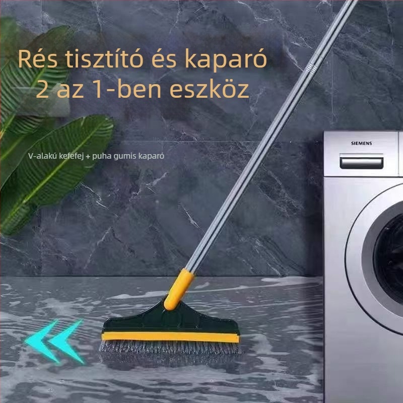 Három az egyben padlótisztító ecset hosszú nyéllel, fürdőszobához, csempékre és falak sarkaiba