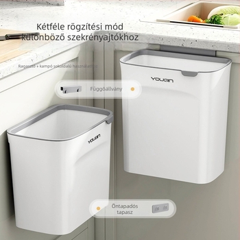 Fali szemetes konyhához fedővel, műanyag, 7 liter, alkalmas fürdőszobába és nappaliba