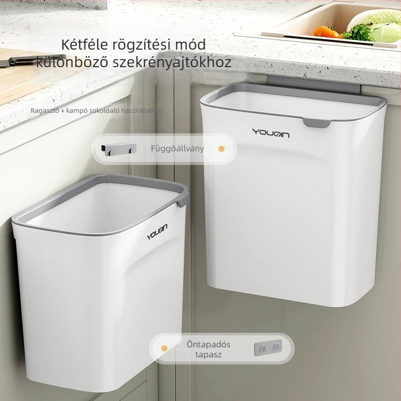 Fali szemetes konyhához fedővel, műanyag, 7 liter, alkalmas fürdőszobába és nappaliba