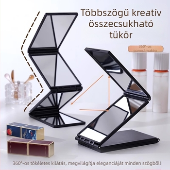 Négyoldalú hajtogatható utazási sminktükör, 360°-os forgás, hordozható otthoni használatra