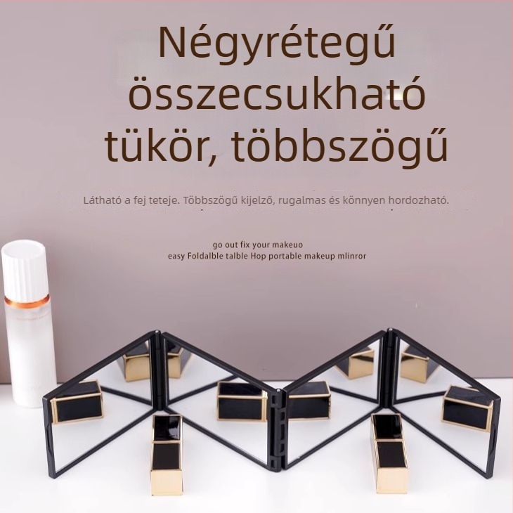 Négyoldalú hajtogatható utazási sminktükör, 360°-os forgás, hordozható otthoni használatra