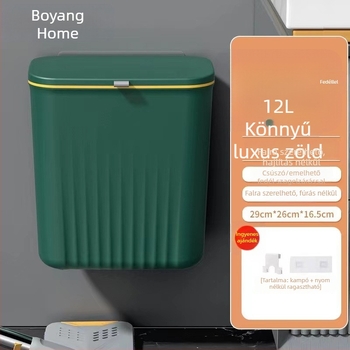 9 literes falra szerelhető szemetes, fedéllel és csúszó fedéllel, hajlás nélkül, elegáns a nappaliba és a konyhába