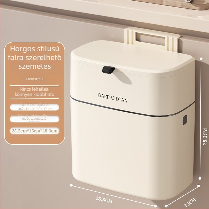 Konyhai falra szerelhető szemetes fedővel, krémfehér, elegáns szekrénydesign