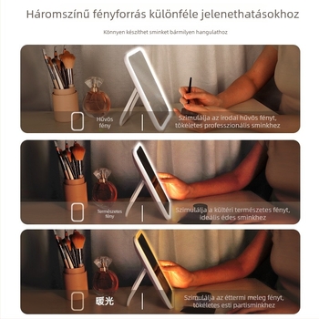 LED sminktükör világítással, összecsukható, hordozható asztali sminktükör