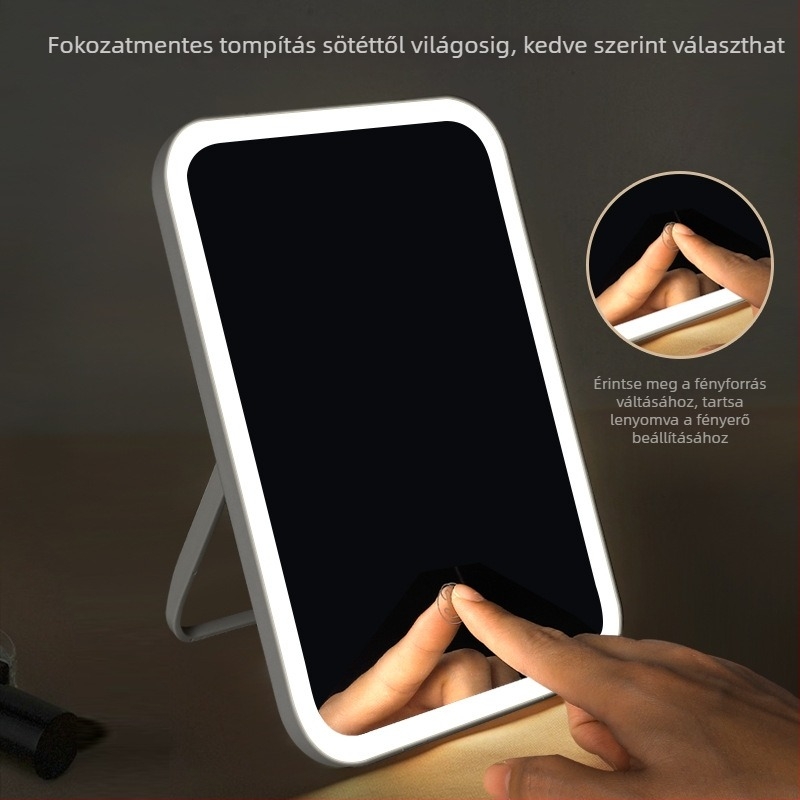 LED sminktükör világítással, összecsukható, hordozható asztali sminktükör