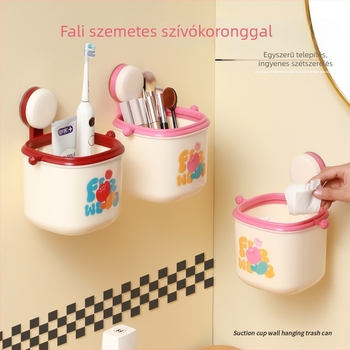 Műanyag mini fürdőszobai tároló, falra szerelhető, szemetes és törölközőtartó