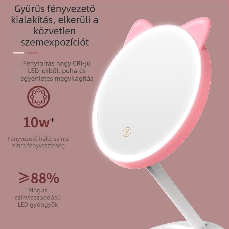 Nagy összecsukható sminktükör LED világítással, asztali lámpával, hercegnő-stílusú