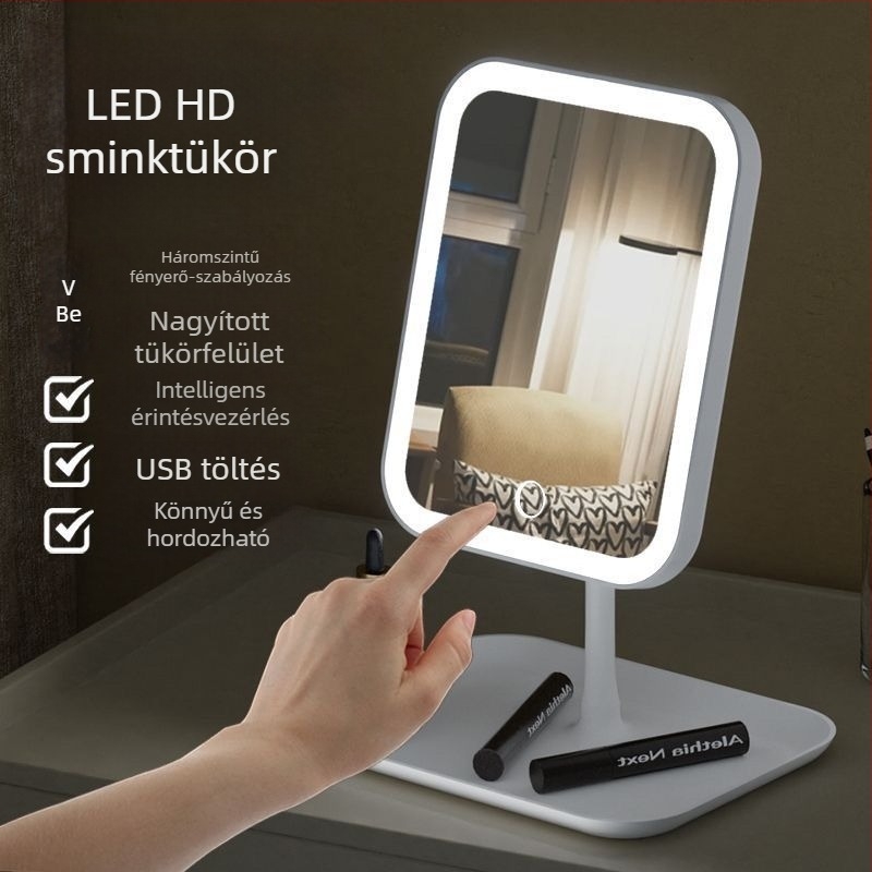 LED világítású sminktükör, újratölthető, hordozható