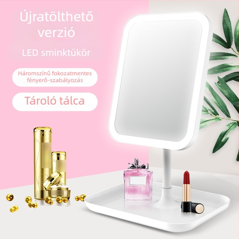 LED világítású sminktükör, újratölthető, hordozható