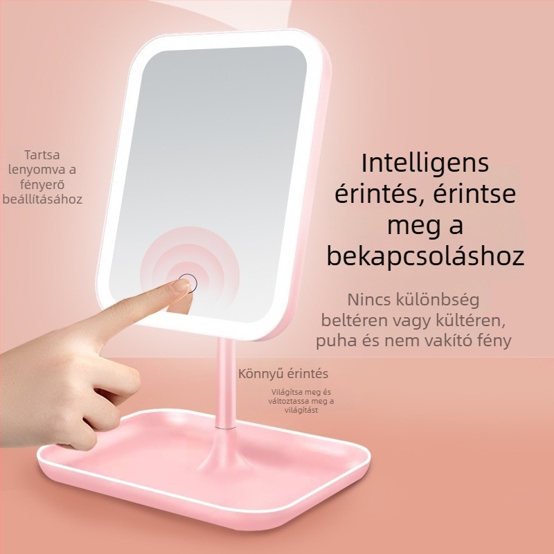 LED világítású sminktükör, újratölthető, hordozható