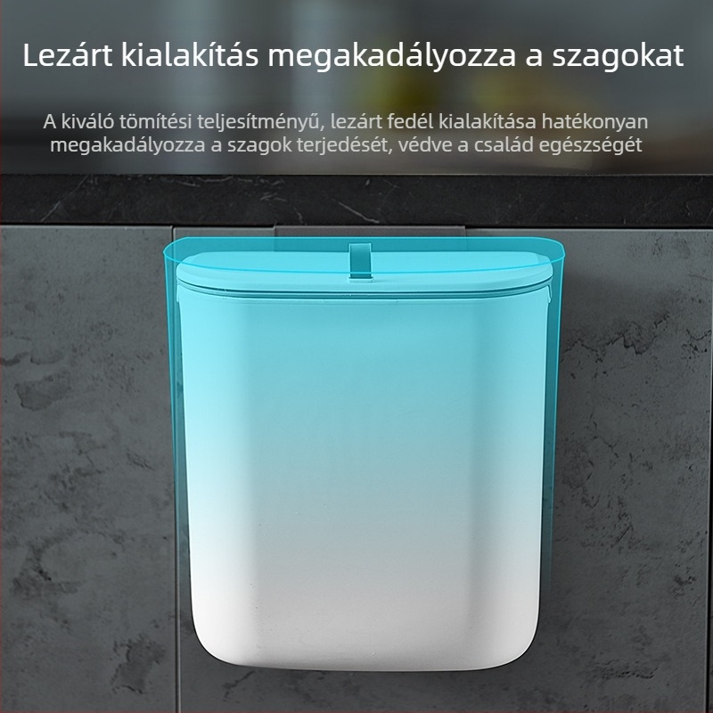 Fali szemetes csúszó fedéllel, konyhaszekrény ajtajára szerelhető, nagy kapacitású 9 liter