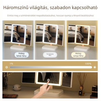 Összecsukható sminktükör LED világítással otthonra
