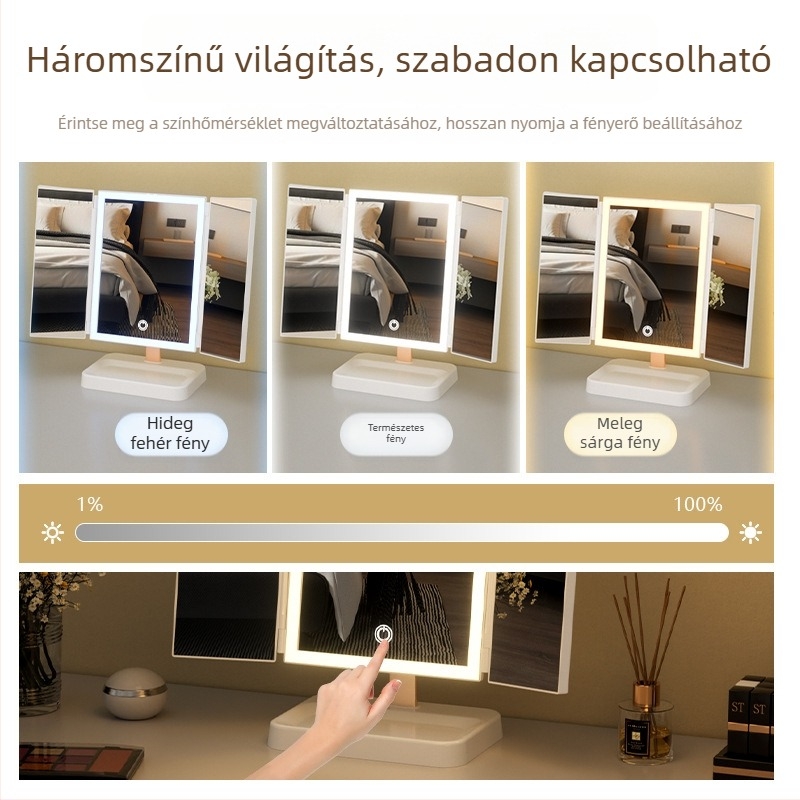 Összecsukható sminktükör LED világítással otthonra